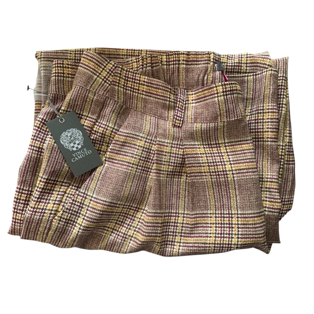 NWT Vince Camuto Burgundy Gold Plaid Plus Size Women’s 18W Wide Leg Pants